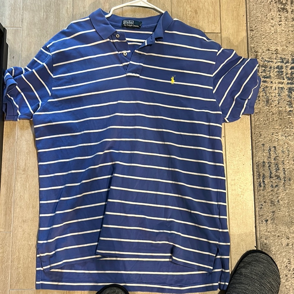 Blue and White Striped Polo Shirt